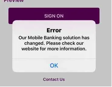 Screenshot of the error message shown in the mobile app