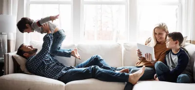 Family on couch